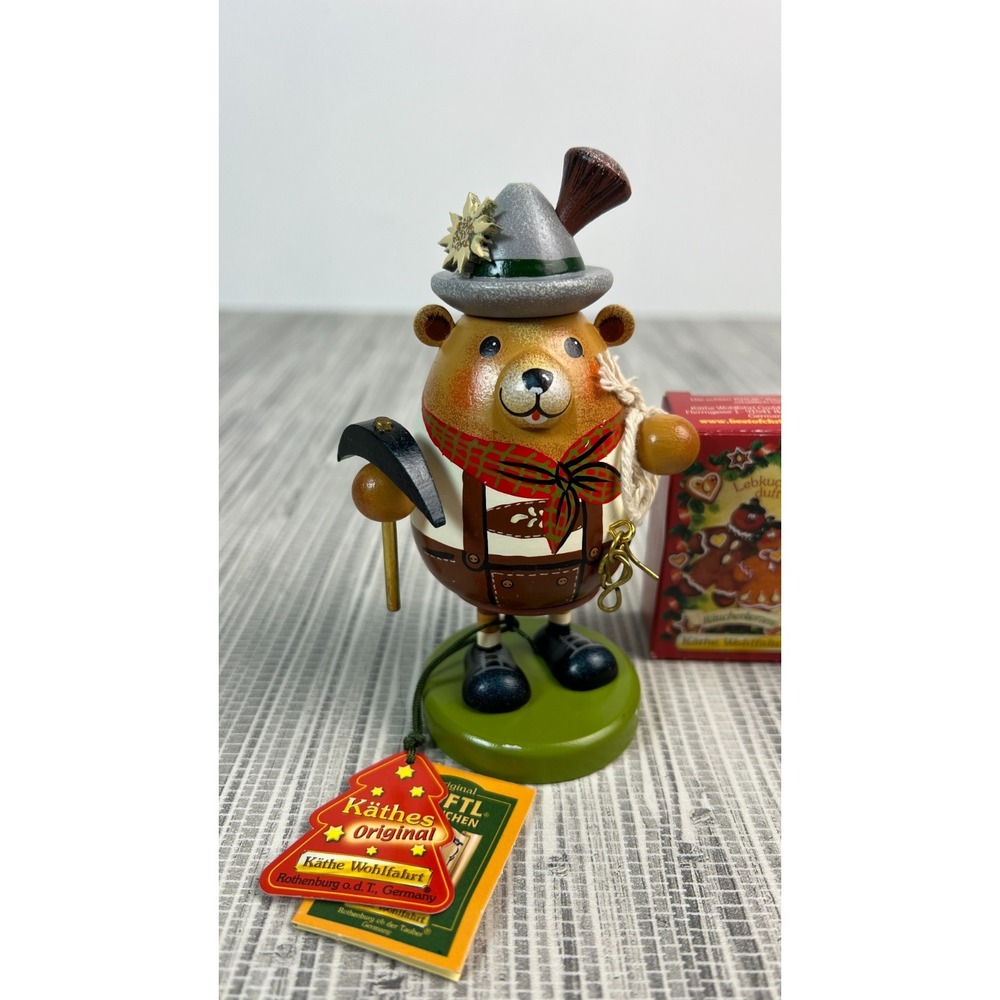 Kathe Wohlfahrt German Wooden Incense Smoker Hiker Bear Duftl Mannchen 5.5in